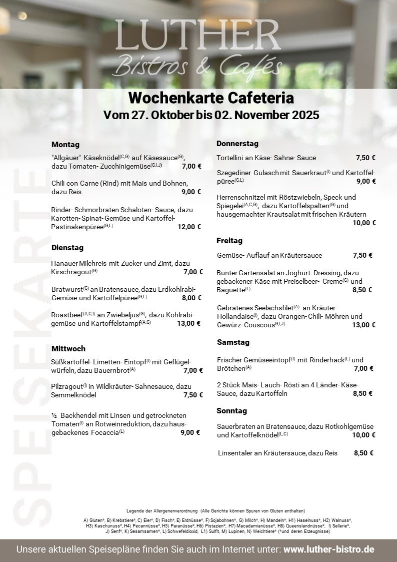 Speisekarte Cafeteria KW 44 2025
