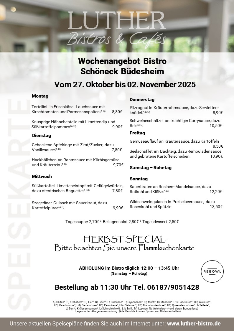 Speiskarte Bistro Schöneck KW 44