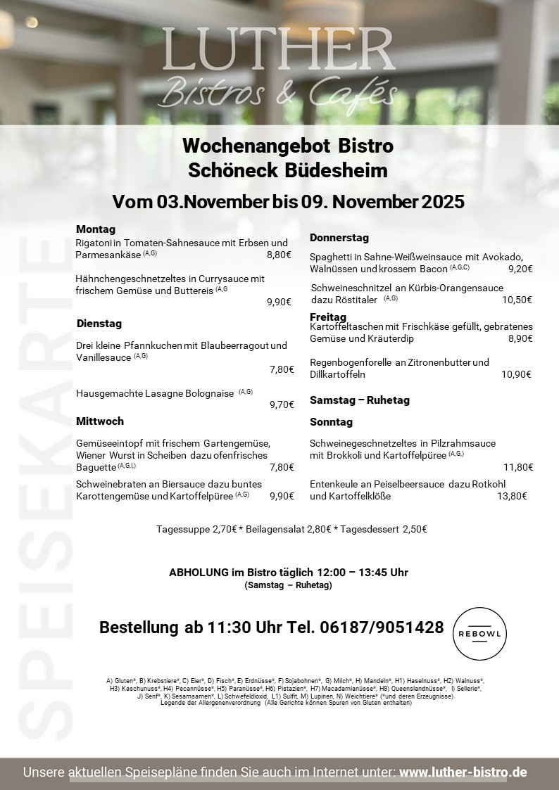 Speisekarte Bistro Schöneck KW 45