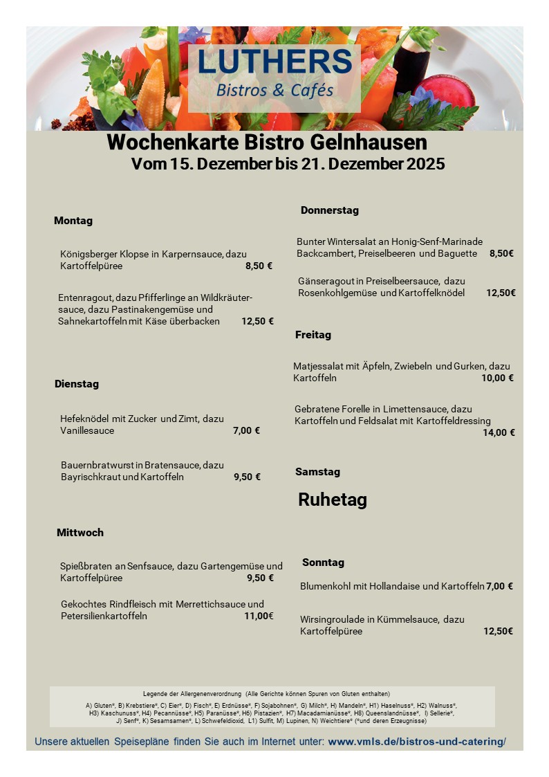 Speisekarte Bistro Gelnhausen Kw51