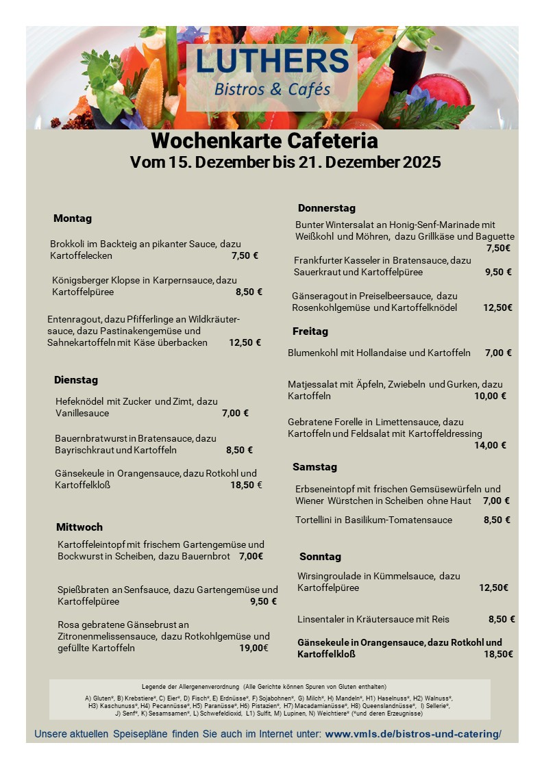 Speisekarte Cafeteria KW 51 2025 mit neuem Layout