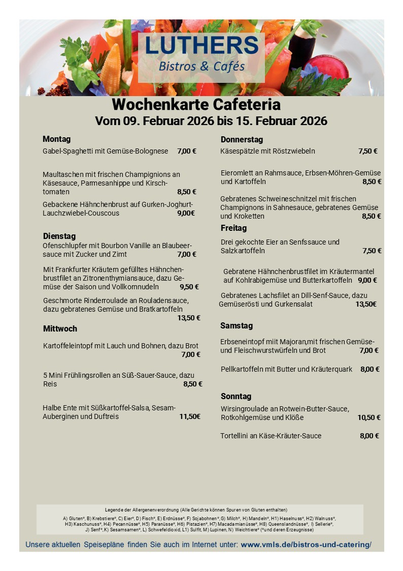 Speisekarte Cafeteria KW 7 2026 mit neuem Layout