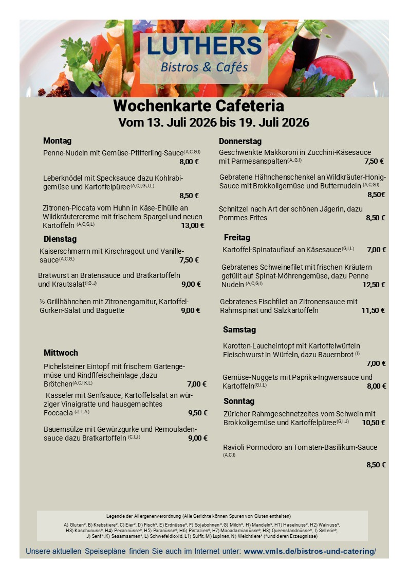 Speisekarte Cafeteria KW 29 2026