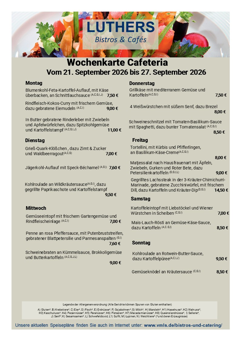 Speisekarte Cafeteria KW 39 2026