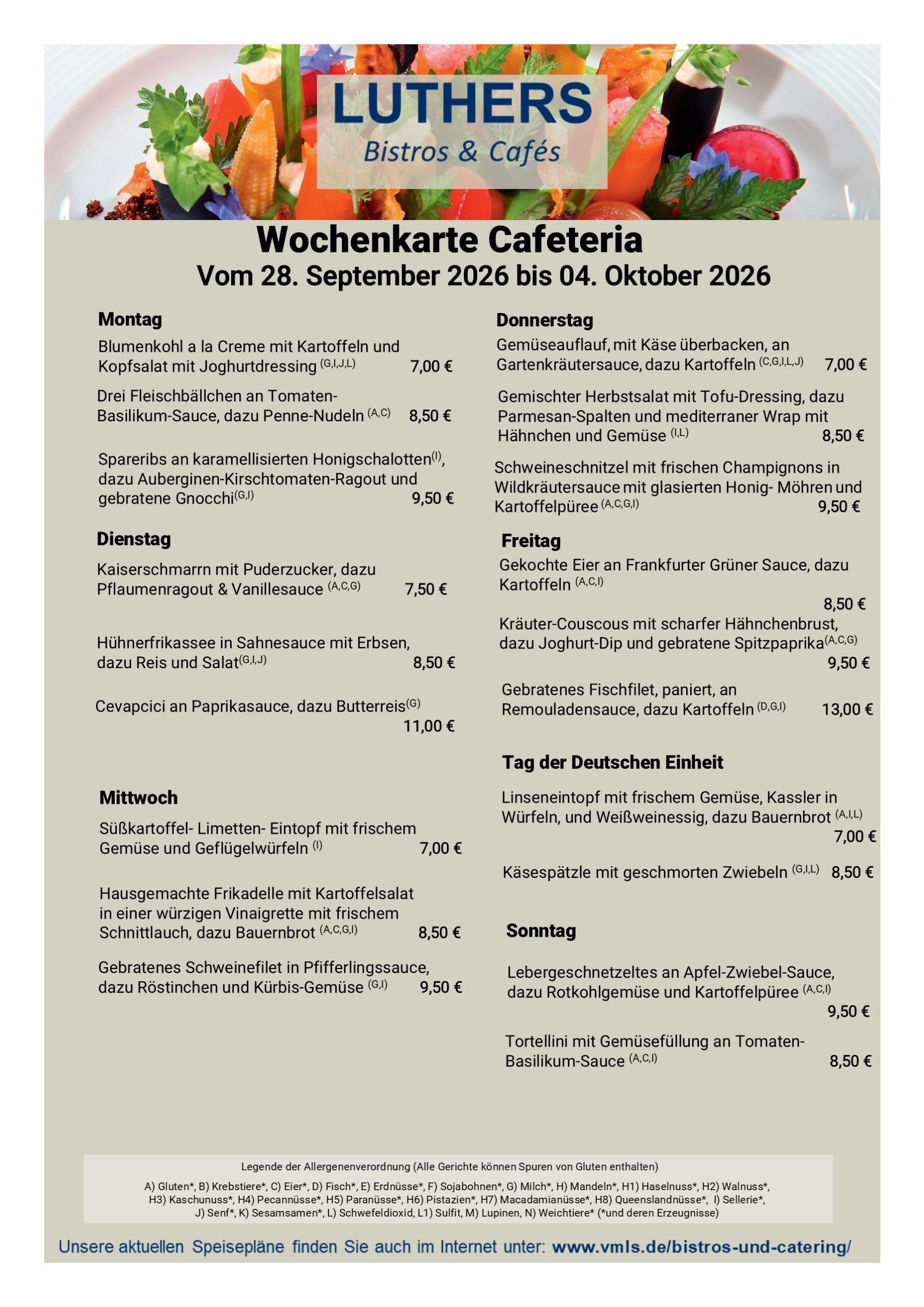 Speisekarte Cafeteria KW 40 2026